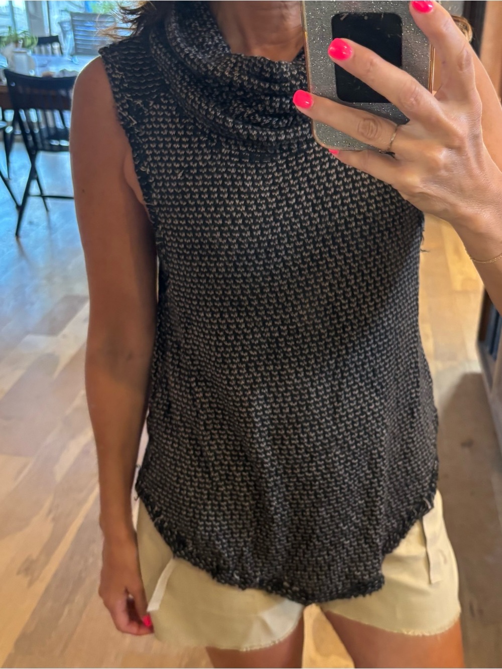 We The Free Black & Cream Sleeveless Cowl Turtleneck Sweater
